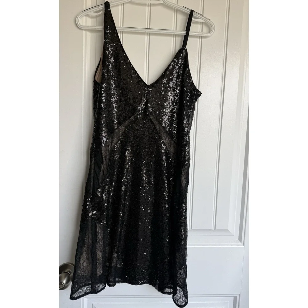 Express Sequin Mini Dress Size Medium M Black Y2K Shirt Western Rodeo Festival - Picture 2 of 7